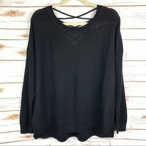 Open knit, lightweight, long sleeve, crisscross back, Black, Cj Banks sweater 1X